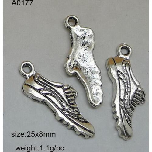 Hot Selling 50 Pieces/Lot 25mm*8mm Antique Silver Plated Sport Charms Running Shoes Charm For Jewelry Making