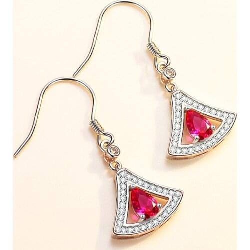 S925 Sterling Silver Earrings Female Small Skirt Garnet Earrings Ear Hook Fashion Ear Jewelry Sterling Silver 925 Earings