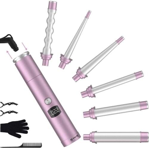 Electric Hair Curling Iron Wand Set 6 in 1 Hair Curler Barrels Instant Heating Up Curling Wand with LCD & Temperature Adjustment