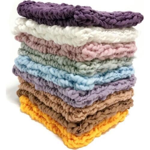 Wool Crochet Baby Photo Shoot Basket Accessories For Studio Flokati Newborn Photography Props 55*55cm