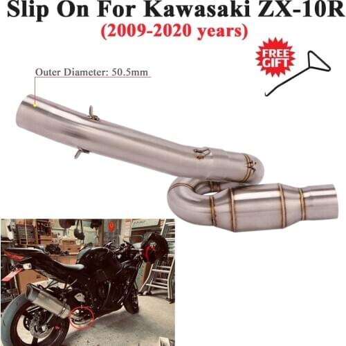 Slip On For Kawasaki ZX-10R ZX10R 2009 - 2020 Motorcycle Exhaust Muffler Escape Modify Mid Tube Link Pipe 51mm Stainless Steel