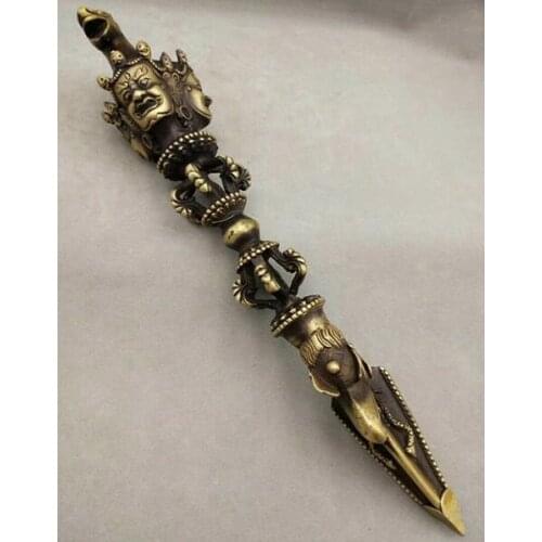 Old Tibet Buddhism Pure Brass Town Magic Pestle Vajira Xiangmo-chu Phurpa Statue