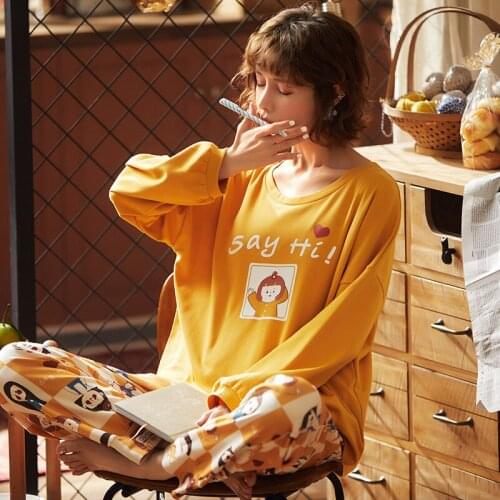 Spring And Autumn Women Cute Cartoon Thin Long-sleeved Sportswear Leisure Cotton Suits