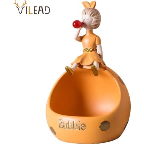 VILEAD Resin Modern Girl Storage Figurine Nordic Home Interior Decoration Accessories Living Room Desktop Ornaments Candy Pot