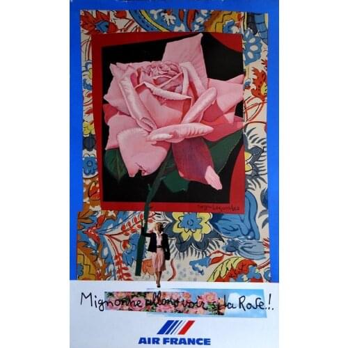 Air France Travel Tourism Blooming Rose Clip Art Retro Vintage Kraft Poster Canvas Painting Wall Sticker Home Decor Gift