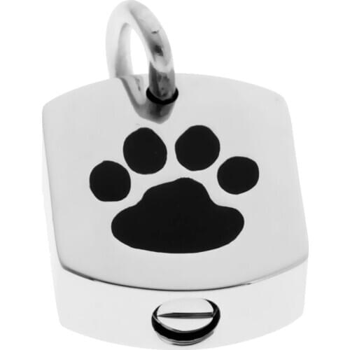 Vintage Stainless Steel Dog Cat Paw Pendant Urn Ashes Cremation Jewelry Family Pets Memorial Ash Holder