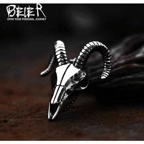 Vintage Sheep Head Pendant Necklace Viking Mens Goat Skull Titanium Steel Pendant Necklace Punk Jewelry Gift