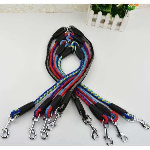 High Quality Strong Nylon Pet Product Round Rope Dog Double Leash Leads for Large Medium Dogs Pets