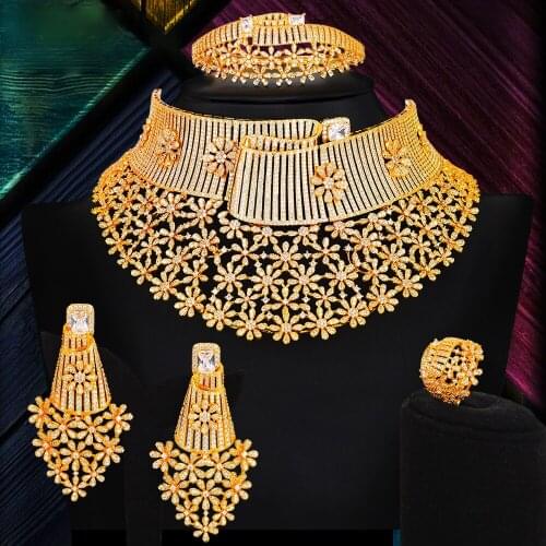 Kellybola Jewelry Luxury Necklace Bangle Earring Ring Sets Wedding Russia Dubai Bridal Party Show Zirconia Jewelry Set TRENDY