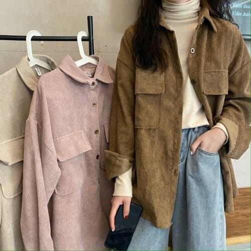 Winter 2021 Fashion Velvet WomenS Shirts Coat Turn-Down Collar Single-Breasted Vintage Tops Long Sleeve Solid Loose Jacket Fall
