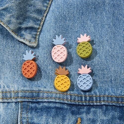 5pcs/set Colorful Cherry Pineapple Strawberry Fruit Brooch Resin Enamel Cactus Mushroom Carrot Plant Pins For Women Coat Jewelry