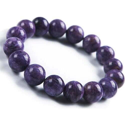 Genuine Purple Natural Charoite Bracelets Female Stretch Crystal Round Bead Women Bracelet 13mm