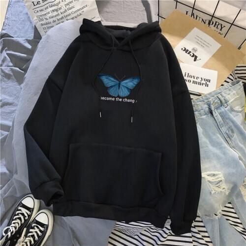 Women Casual Butterfly Print Pullover Hoodies Female Fashion Cute Hooded Men and Women Street Sweatshirt Couples Streetwear