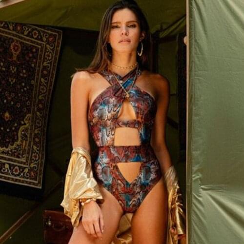 Sexy One Piece Swimsuit Women 2020 Serpentine Leopard Printed Swimwear Monokini Bandage Bathing Suit Push Up Padded Bikini Mujer