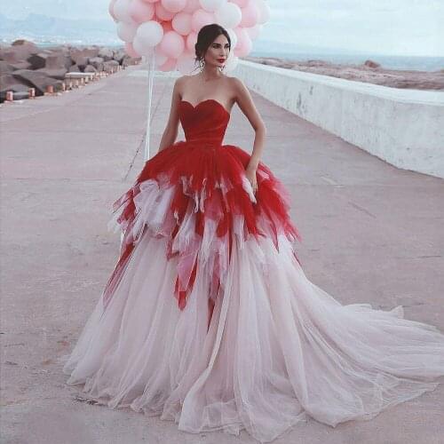 2020 New Mixed Color Long Prom Dresses Off the Shoulder Sweetheart Chic Evening Dress Tiered Tulle Court Train Robe de soiree