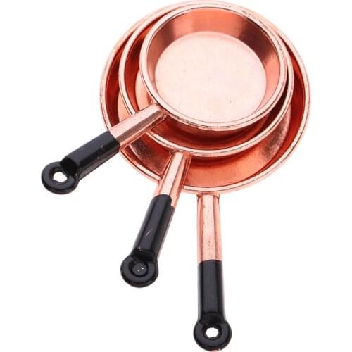 1/12 Miniature Cooking Pan Pot Dollhouse Kitchen Accessories - Kids Toy Mini Doll House Kitchen Cookware Utensil 3 Pieces