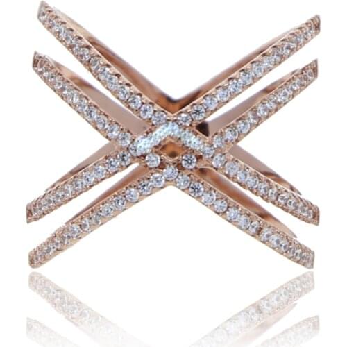 100% 925 Sterling Silver Size 8,9,10,11 Micro Pave CZ Double Criss Cross X Ring For Women Wedding Engagement Finger Jewelry