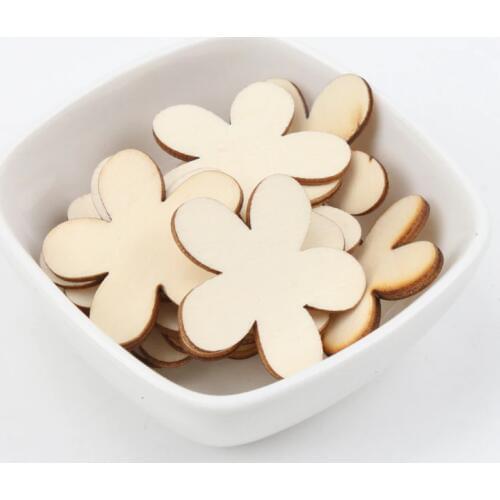 15/20/25/35mm 50pcs Natural Wooden Flower Pattern Scrapbooking Art Collection Craft For Handmade Sewing Decoration