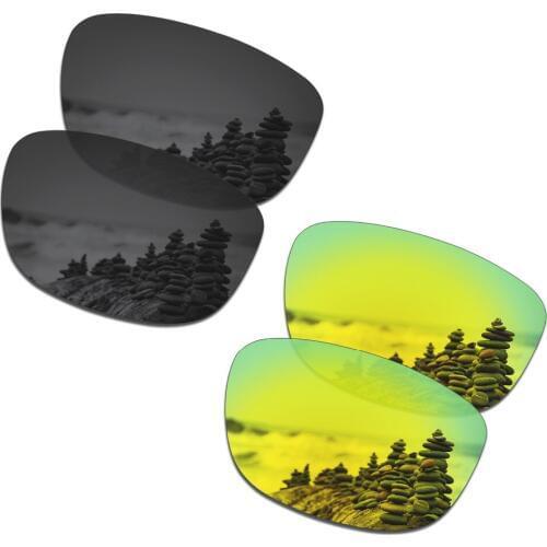 SmartVLT 2 Pairs Polarized Sunglasses Replacement Lenses for Oakley Holbrook R Stealth Black and 24K Gold