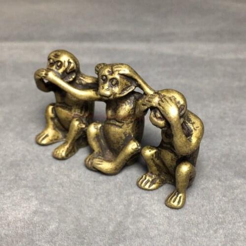 20pcs Collectibles Brass See Speak Hear No Evil 3 Monkey Small Statues