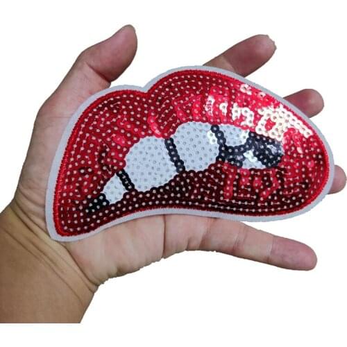 2020 New DIY Big red Lip mouth patches Applique Sewing Handmade Bling Sequins Patch for Clothing Embroidered Embroidery