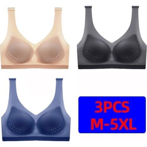 3PCS Summer Bra Women Plus Size Underwear One-piece Seamless Ice silk Breathable Hole Cup Gathered Vest-style Plus Size Bra 5XL