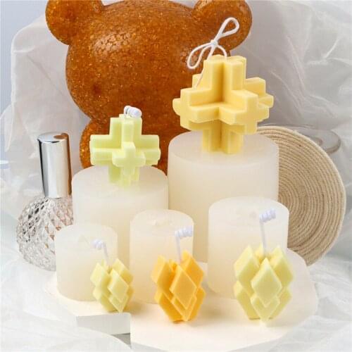3D Square Curve Shape Silicone Candle Mold Cross Sphere Multilayer Cube DIY Handmade Craft Cold Process Making Cake Art Decor