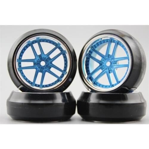 4pcs RC 1/10 Hard Drift Tire Tyre Wheel Rim GT10CB 3mm offset (Chrome+Painting Blue) Fits For 1:10 Drift Car
