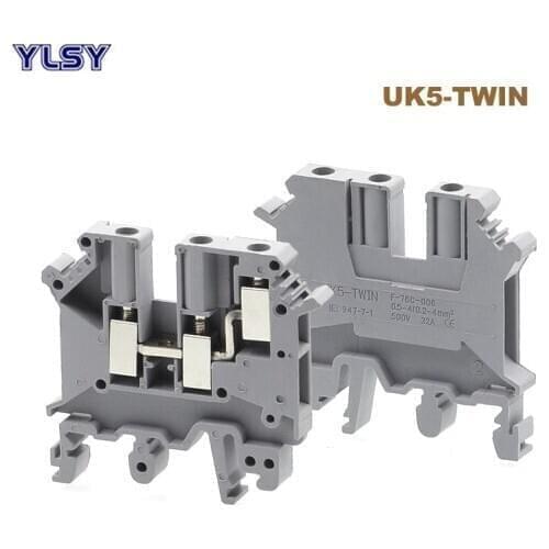 5Pcs Din Rail Dual Row Screw Terminal Blocks UK5-TWIN Morsettiera Electrical Wire Double Terminals Block Connector 32A 4mm2