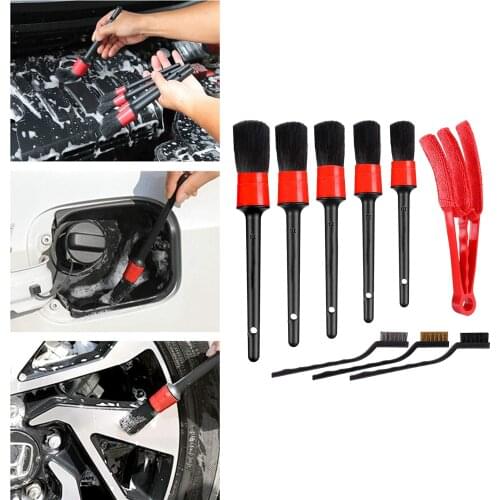 9PCS Car Detailing Brush Kit Automobile Interior Flexibler Bristles for Tires Wheel Clean Brush Cleaning Tool