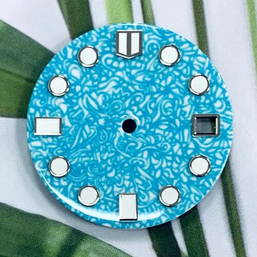 Watch blue dial literal accessories modified 28.5mm unique luminous assembly NH35/MH36 automatic movement
