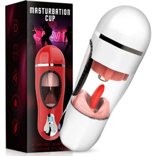 Automatic Male Masturbator Tongue Licking Adult Masturbation Cup Real Vagina Pussy Pocket 7 Vibration Modes Sex Toys for Men