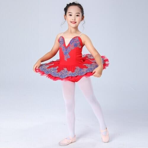 2020 New Ballet Tutu Red Suspender Lace Professional Ballet Dance Costumes Child Kids Girls Ballerina Tutu Ballroom Stage Dress