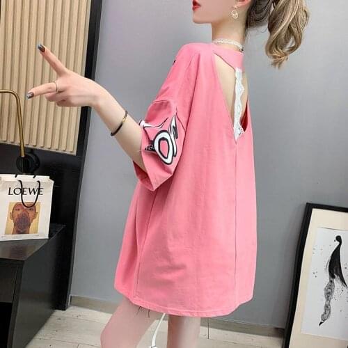 Large 200kg Design Short Sleeve T-Shirt Womens Fashion Ins New Summer Fat Mm Belly Covering Vest Machine Top Befree Backless