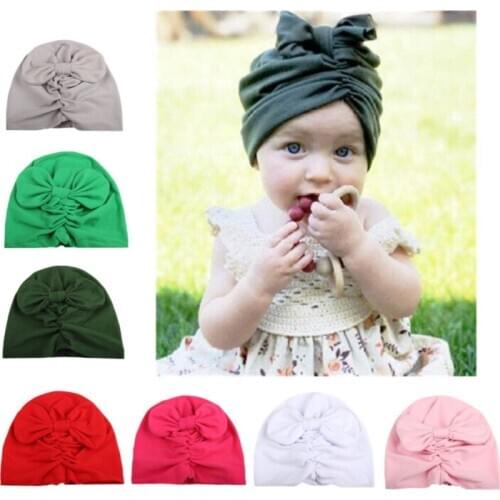 Baby Cotton Blends Headband Soft Rabbit Bowknot Turban Hair Bands Soft KnitFabric Pleated Bow Indian Hat for Gift