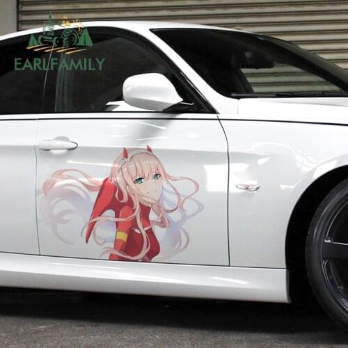 EARLFAMILY 43cm x 28.4cm For Zero Two Anime Car Stickers Caravan Decal Vinyl Funny Waterproof Sunscreen Car Door Protector
