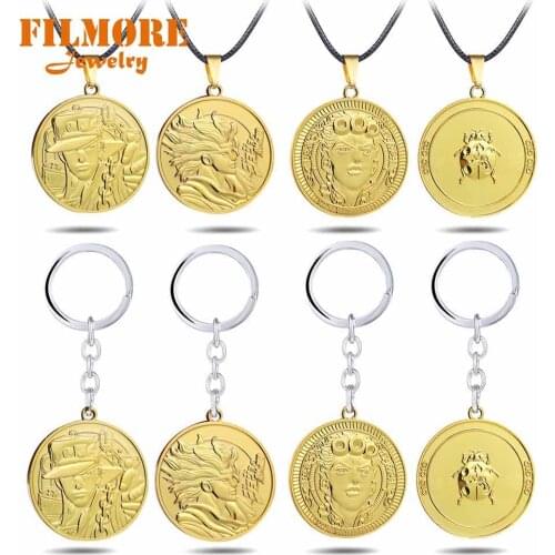 JoJos Bizarre Adventure Necklace Kujo Jotaro Star Gold Metal Pendant Keychain Men Women New Jewelry Souvenir llaveros