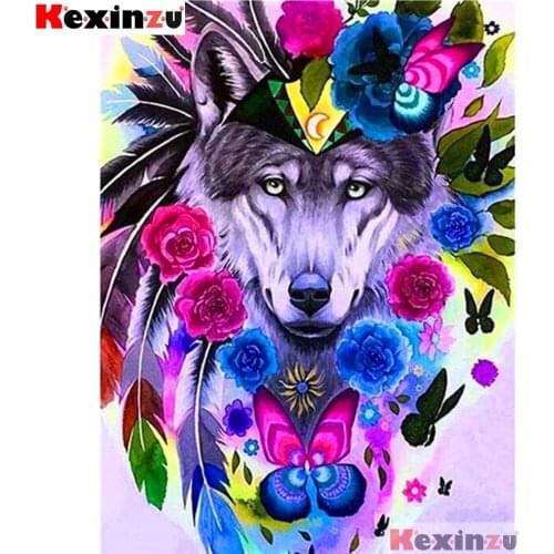 Full Square/Round 5d Diamond Painting-Wolf and flower-3d Embroidery Cross Stitch Mosaic Full Picture Of Rhinestone Decor Y355663