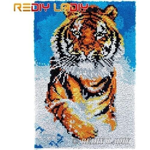 Latch Hook Rug Snow Tiger Plush Wall Tapestry Kits DIY Carpet Rug Chunky Yarn Cushion Arts & Crafts Crochet Floor Mat 58*87cm