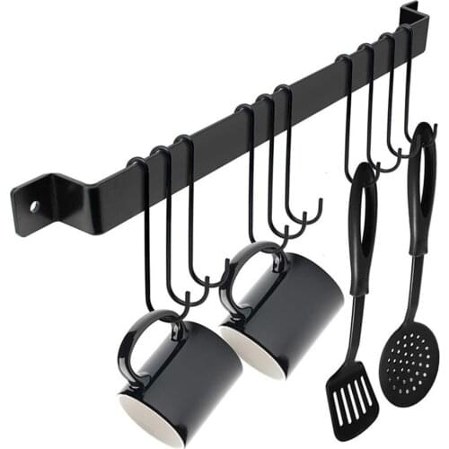 Kitchen Wall-mounted Holder Pot Rack With Hook Rail Bar Rack Wall Mounted Household Organizer Bar Rack Wall Mounted