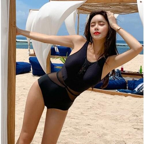 Off Shoulder Swimsuit Sexy Mesh Solid Bathers Women One Piece Bodysuit Swim Monokini Push Up Padded Beachwear Trikini