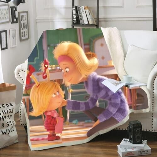 Hot Sale Grinch 3D Printed Fleece Blanket for Beds Thick Quilt Fashion Bedspread Sherpa Throw Blanket Adults Kids