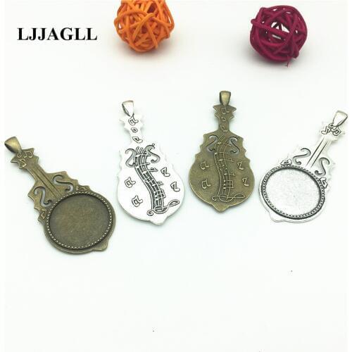 LJJAGLL (3pcs/lot) Tow Colors Alloy Guitar Shape 30*73mm(fit 25mm dia) Round Cabochon Pendant Settings Jewelry Diy ADT010