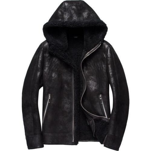 Promotion 100% Real Sheepskin Fur Men Coat Genuine Full Pelt Sheep Shearling Male Winter Warm Jacket Black Men Fur Outwear 4XL