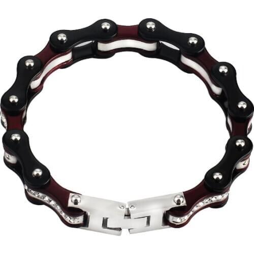 Factory customization Wholesale Stainless Steel Motorcycle Link Bangle Bike Chains Bracelet With Crystal Jewelry For Men&Women