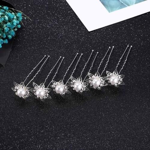 New Korean Fashion U-shaped Crystal Simulated Pearls Flower Hairpins Hair Sticks Clips Bride Noiva Wedding Party Headpieces