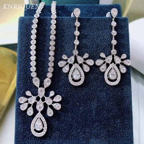 New Luxury 925 Sterling Silver Wedding Engagement Jewelry Sets for Girlfriend Charms Lab Diamond Hangling Earrings Necklace Gift