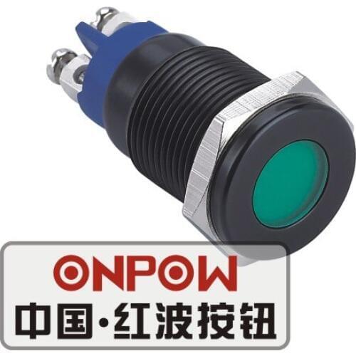 ONPOW 16mm Metal LED IP68 Signal lamp, Black plated brass indicator lamp, indicator light (GQ16T-D/L/G/6V/A) CE,RoHS