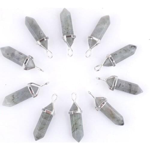 Wholesale 10Pcs Natural Stone Pendant Hexagonal Bullet Reiki Chakra Real Raw Labradoirte Beads Gem Women Jewelry TN4415