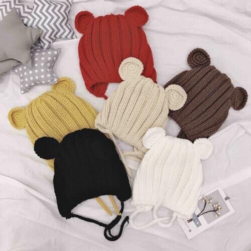 Autumn Winter Warm Baby Newborn Cute Beanie Cap Ear Protection Solid Color Hat XXFE